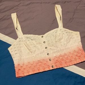 4/$20 pink coral white Lace crop top urban outfitters extra small